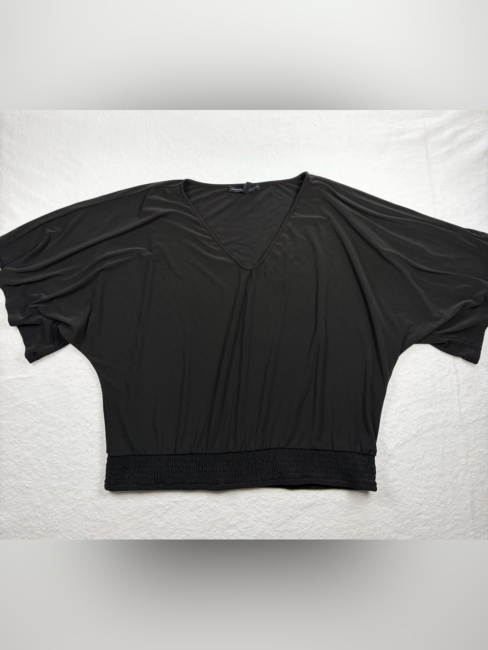 White House Black Market Black V-Neck Smocked Waist Tunic